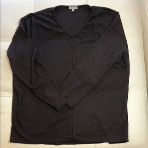 White Birch Black V-Neck Sweater with Thumbholes